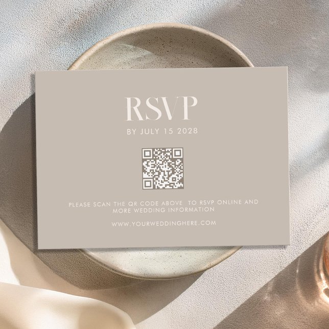 Cartão RSVP Casamento Chic Moderno Minimalista Taupe (Criador carregado)