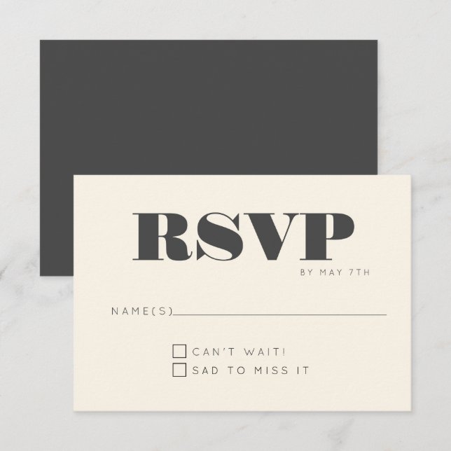 Cartão RSVP Casamento Chic Negro Mínimo Moderno Monograma (Frente/Verso)