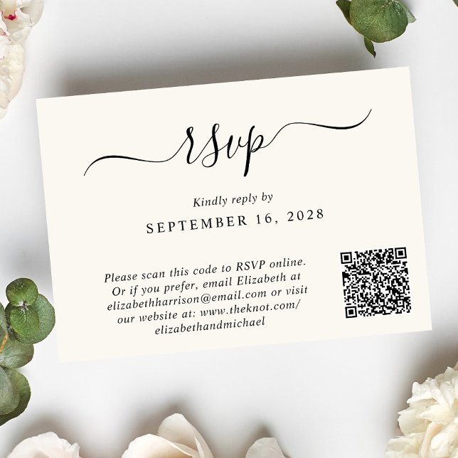 Cartão RSVP Casamento Chic Photo QR Code Cream (Criador carregado)