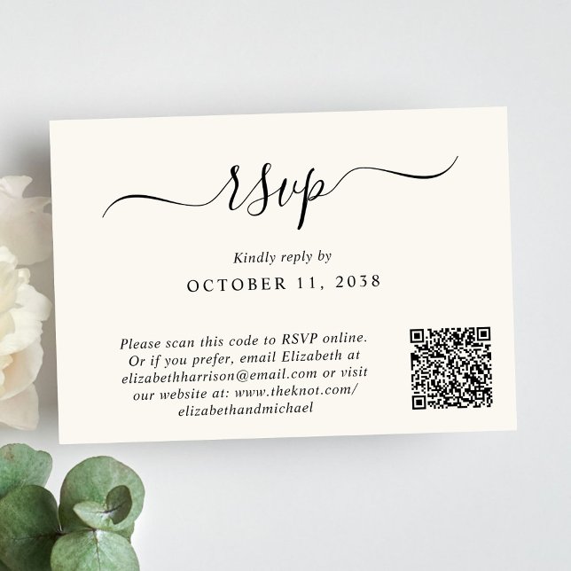 Cartão RSVP Casamento Chic Photo QR Code Cream (Criador carregado)