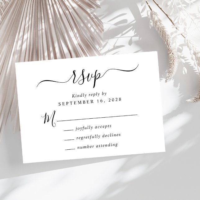 Cartão RSVP Casamento Chic Script (A chic wedding RSVP card with a minimalist vibe.)