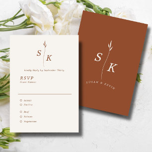 Cartão RSVP Casamento Chic Simples Folha de Folha Monograma