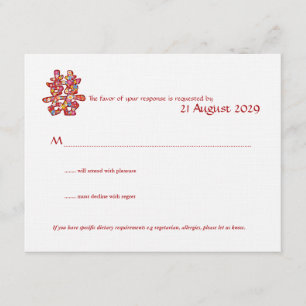 Cartão RSVP Casamento Chinês de Felicidade Dupla das Flores da