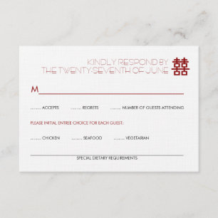 Cartão RSVP Casamento Chinês de Felicidade Dupla Minimalista S