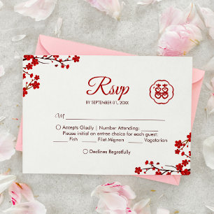 Cartão RSVP Casamento Chinês Elegante de Felicidade Dupla