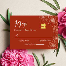 Casamento chinês floral moderno boho vermelho