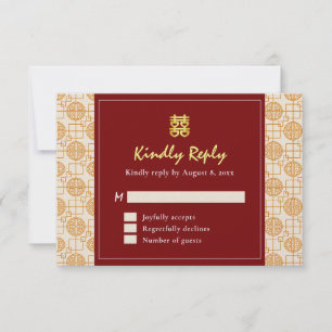 Cartão RSVP Casamento chinês tradicional auspicioso peranakan
