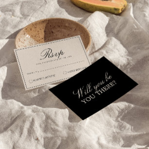 Cartão RSVP Casamento Chique Preto Creme Dinheiro Antigo Luxuo
