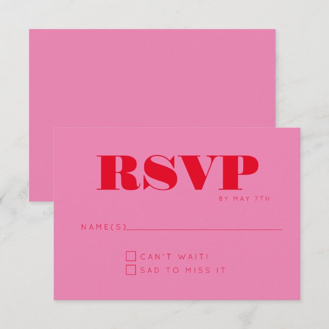 Cartão RSVP Casamento Cinematográfico Vermelho Cor-de-Rosa Min (Frente/Verso)