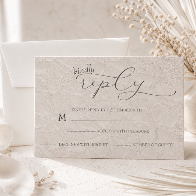 Cartão RSVP Casamento Cinza Simples  (Criador carregado)