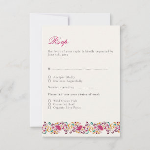 Cartão RSVP Casamento Cisne Floral Rosa Verde Amarelo Clássico