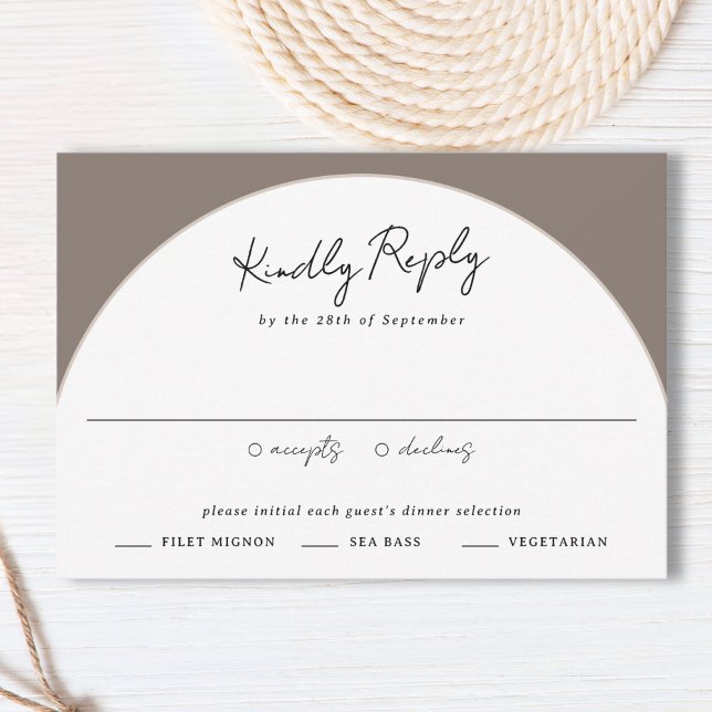 Cartão RSVP Casamento Clássico Arranjado Dome Modern Taupe Cas (Classic Arched Wedding Dome Modern Taupe Wedding RSVP Card)