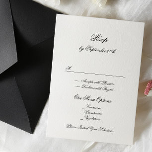 Cartão RSVP Casamento Clássico Branco e Negro