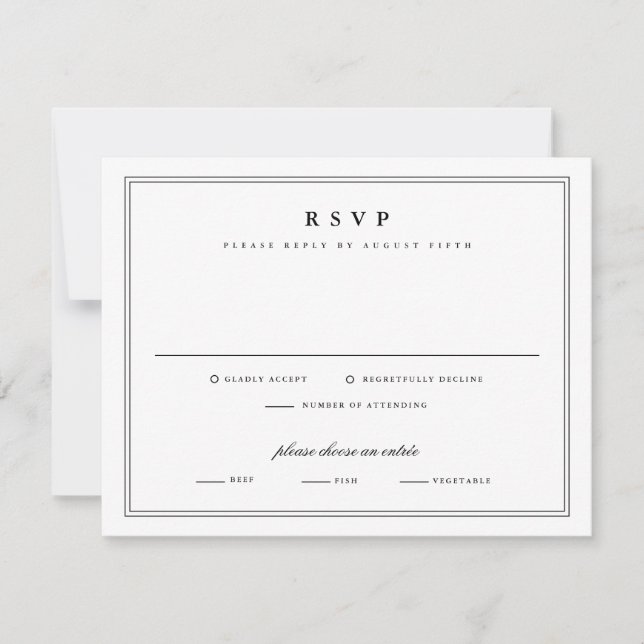 Cartão RSVP Casamento Clássico Branco e Preto de Quadro Simple (Frente)