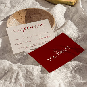 Cartão RSVP Casamento Clássico Burgundy Marfim Dinheiro Antigo