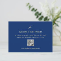 Casamento Clássico com Código QR Elegante Azul Mar