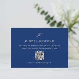 Cartão RSVP Casamento Clássico com Código QR Elegante Azul Mar