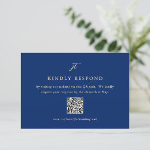 Cartão RSVP Casamento Clássico com Código QR Elegante Azul Mar