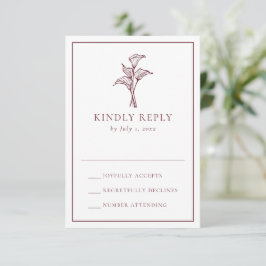 Cartão RSVP Casamento Clássico com Copo-de-Leite Burgundy