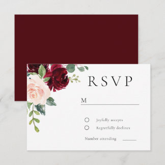 Cartão RSVP Casamento Clássico com Floral em Aquarela Burgundy