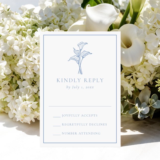 Cartão RSVP Casamento Clássico com Lírio Calla Azul (Criador carregado)