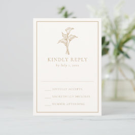 Cartão RSVP Casamento Clássico com Lírio Calla Dourado
