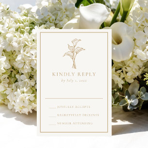 Cartão RSVP Casamento Clássico com Lírio Calla Dourado