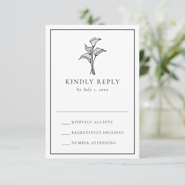 Cartão RSVP Casamento Clássico com Lírio de Calla (Em pé/Frente)