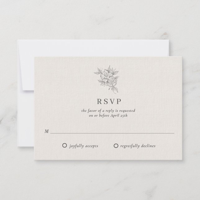 Cartão RSVP Casamento clássico de bege botânico (Frente)