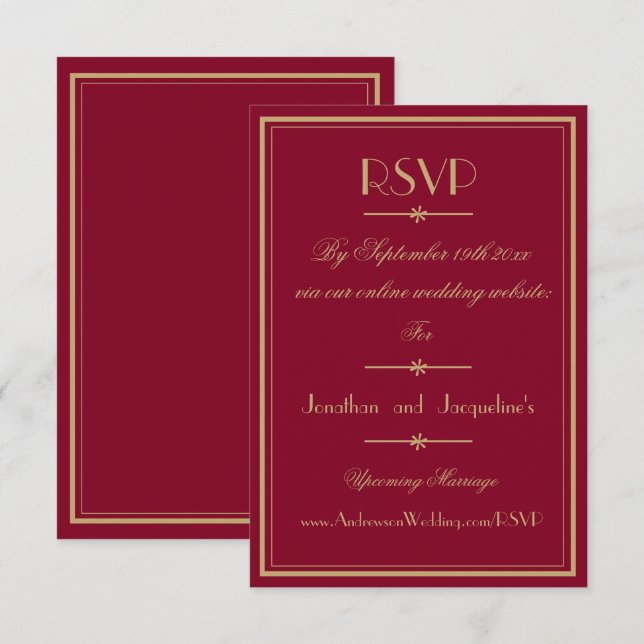 Cartão RSVP Casamento Clássico de Burgundy Chic com Script Ele (Frente/Verso)