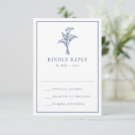 Cartão RSVP Casamento Clássico de Lírio de Cala Azul-Marinho