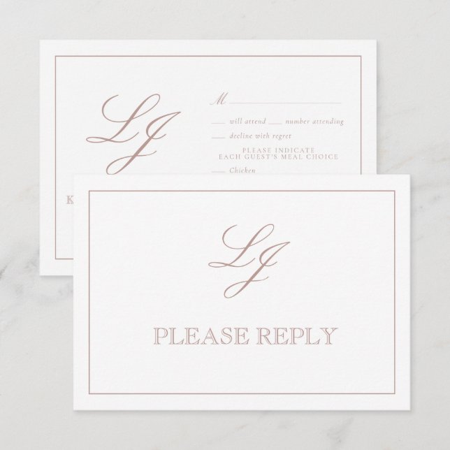 Cartão RSVP Casamento clássico de Rosa de caligrafia (Frente/Verso)