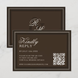 Cartão RSVP Casamento Clássico Dinheiro Antigo Marrom Escuro