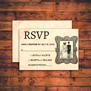 Cartão RSVP Casamento Clássico do 50 Romântico Retro-Casal Vin