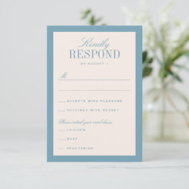 Cartão RSVP Casamento Clássico Elegante Azul e Creme