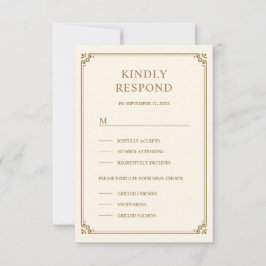 Cartão RSVP Casamento Clássico Elegante Creme e Dourado