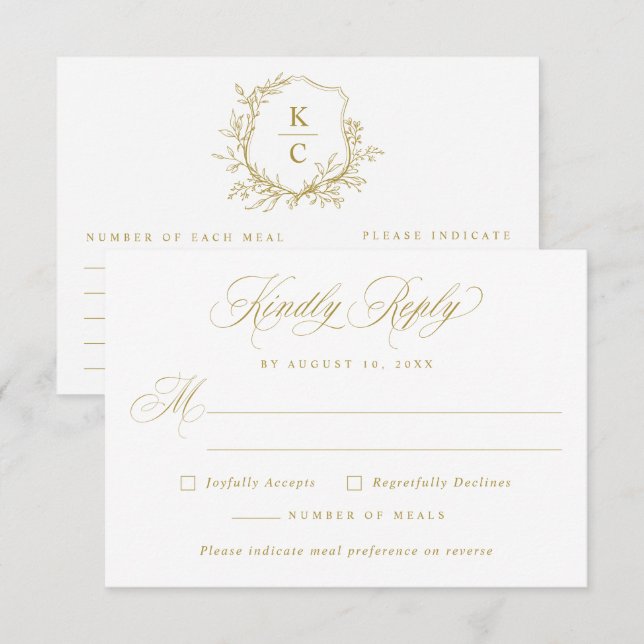 Cartão RSVP Casamento Clássico Elegante Dourado Escolha de Ref (Frente/Verso)