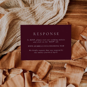 Cartão RSVP Casamento Clássico Elegante em Borgonha Profundo