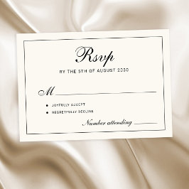 Cartão RSVP Casamento clássico elegante em preto e marfim