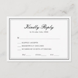 Cartão RSVP Casamento Clássico Elegante Preto e Branco