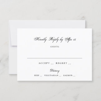 Cartão RSVP Casamento Clássico Elegante Preto e Branco Formal