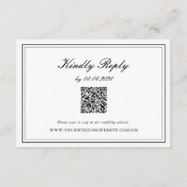 Cartão RSVP Casamento Clássico Elegante Preto e Branco QR