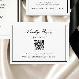 Cartão RSVP Casamento Clássico Elegante Preto e Branco QR