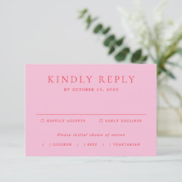 Cartão RSVP Casamento Clássico Elegante Rosa e Vermelho