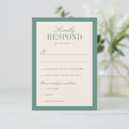 Cartão RSVP Casamento Clássico Elegante Verde e Creme