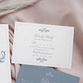 Cartão RSVP Casamento Clássico em Azul Poeirento