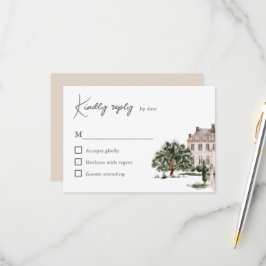 Cartão RSVP Casamento Clássico em Casa de Campo Inglesa com Aq