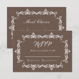 Cartão RSVP Casamento Clássico em Marrom Mocha Quente com Mold