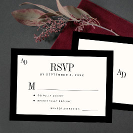 Cartão RSVP Casamento clássico formal de marfim preto e dinhei