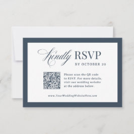 Cartão RSVP Casamento Clássico Luxo Azul Marinho Código QR Esc